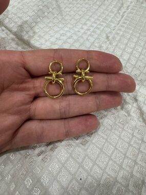 Salvatore Ferragamo Polished Gold Double-Ring Drop Earrings